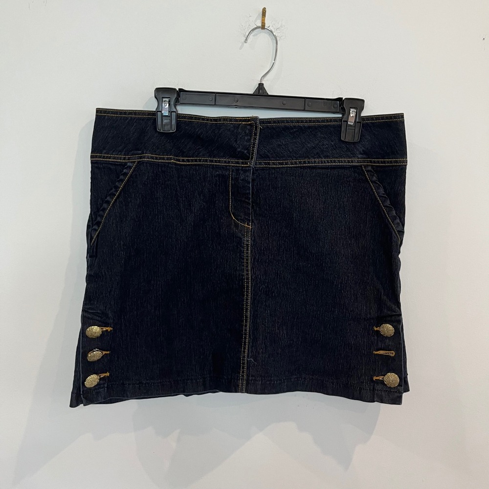 Bisou Bisou Michele Bohbot Dark  Denim Mini Skirt Ornate Buttons Size 12 - B031